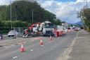 Tailback on A8 during anti-flooding work