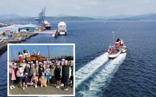 Pupils from Aileymill Primary, inset, were among those on board Waverley as she left Glasgow this morning