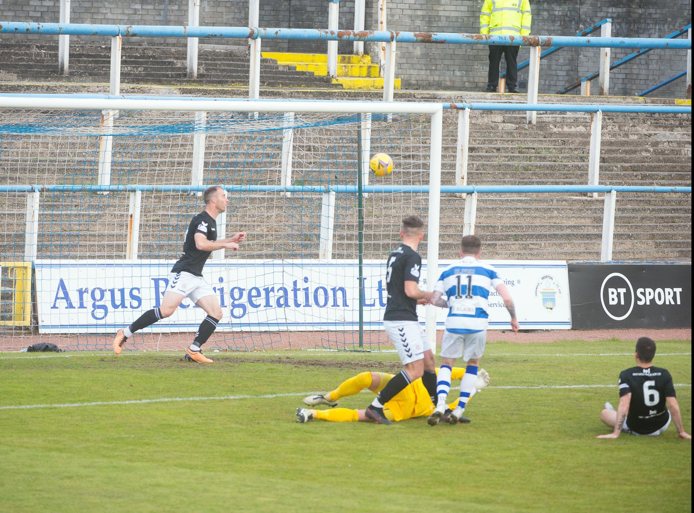 Gary Oliver scores against Montrose to make it 1-0..