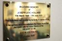The plaque at the Regent Club honouring Joe