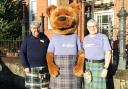 Graham Gardiner and Stuart McMillan with Ardgowan Hospice mascot Ace