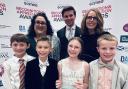 Inverkip Primary pupils with headteacher Una Nicholson, class teacher Katie D'Souza and Noel Griffin from the Watt Institution at the SAMEE Awards