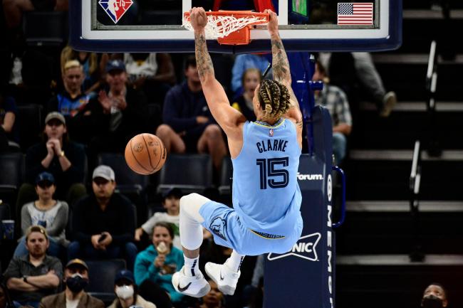 Memphis Grizzlies forward Brandon Clarke (15) dunks in the first half of an NBA basketball game