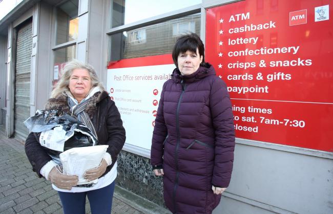 Councillor Lynne Quinn Sub-Post Office closed on Kempock Street, Gourock.