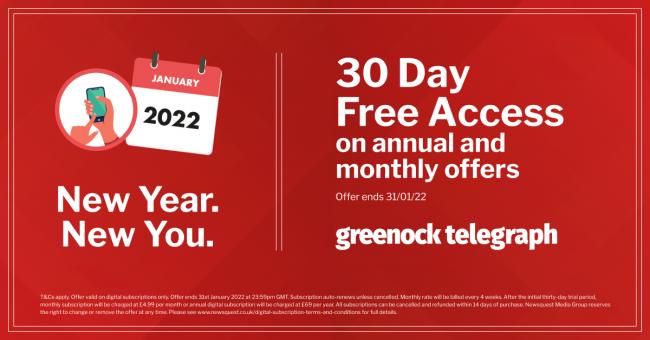 Here's how to get FREE ACCESS to the Greenock Telegraph this January