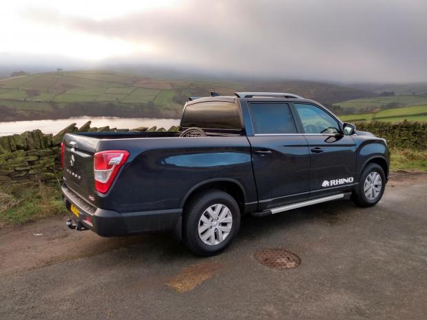 Greenock Telegraph: The SsangYong Musso Rhino pictured on test in West Yorkshire in atmospheric weather conditions in the Pennine hills of Kirklees