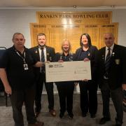 Rankin Park bowling club held a sportsman's dinner and raised hundreds for Ardgowan Hospice. From left to right: Tommy Bamford from Hospice, Callum Anderson RP VP, Jackie McElwee RP secretary, Julie Wishart RP lady pres and organiser of the ladies