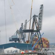 Crane at Greenock Ocean Terminal being decommissioned