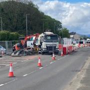 Roadworks on A8 for Scottish Water anti-flooding scheme