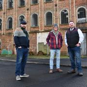 Bruce Newlands, Alec Galloway, and Finlay Campbell outside the Glebe building in Greenock