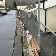 Wall in a state of disrepair in Finneston Street, Greenock