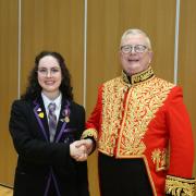 Clydeview Academy pupil Ailsa Russell and the Right Honourable Lord Lyon Dr Joseph John Morrow