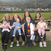 Greenock Wanderers players with babies from left Caitlyn Haldane with Naevea, 7 months, Emily Gray, Alfie, Kirsty McWilliams, Leo, 4 and Emma Fulton  with Cora, 18 months.
