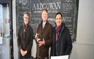 Anas sarwar visits Kempock Street, Gourock with Martin McCluskey, Ardgowan Distillery and Pirate and Bluebell..