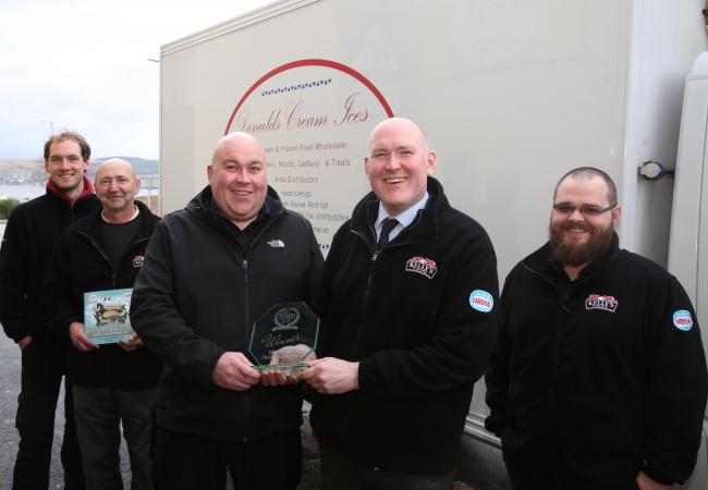 Donald's Cream Ices in Gourock wins Scottish Italian business award 2018. Pictured with staff are company bosses Carlo Amadei, third from left, with brother Elio.