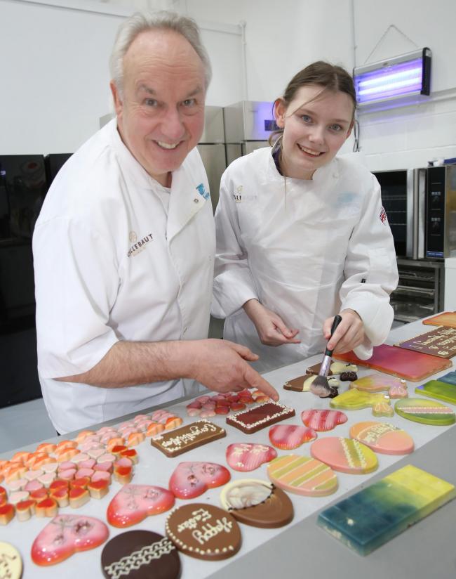The New Chocolate Company in Port Glasgow. Craigmarloch School pupil Chloe Swinney, 15, was invited to the factory by owner Brian Dick.